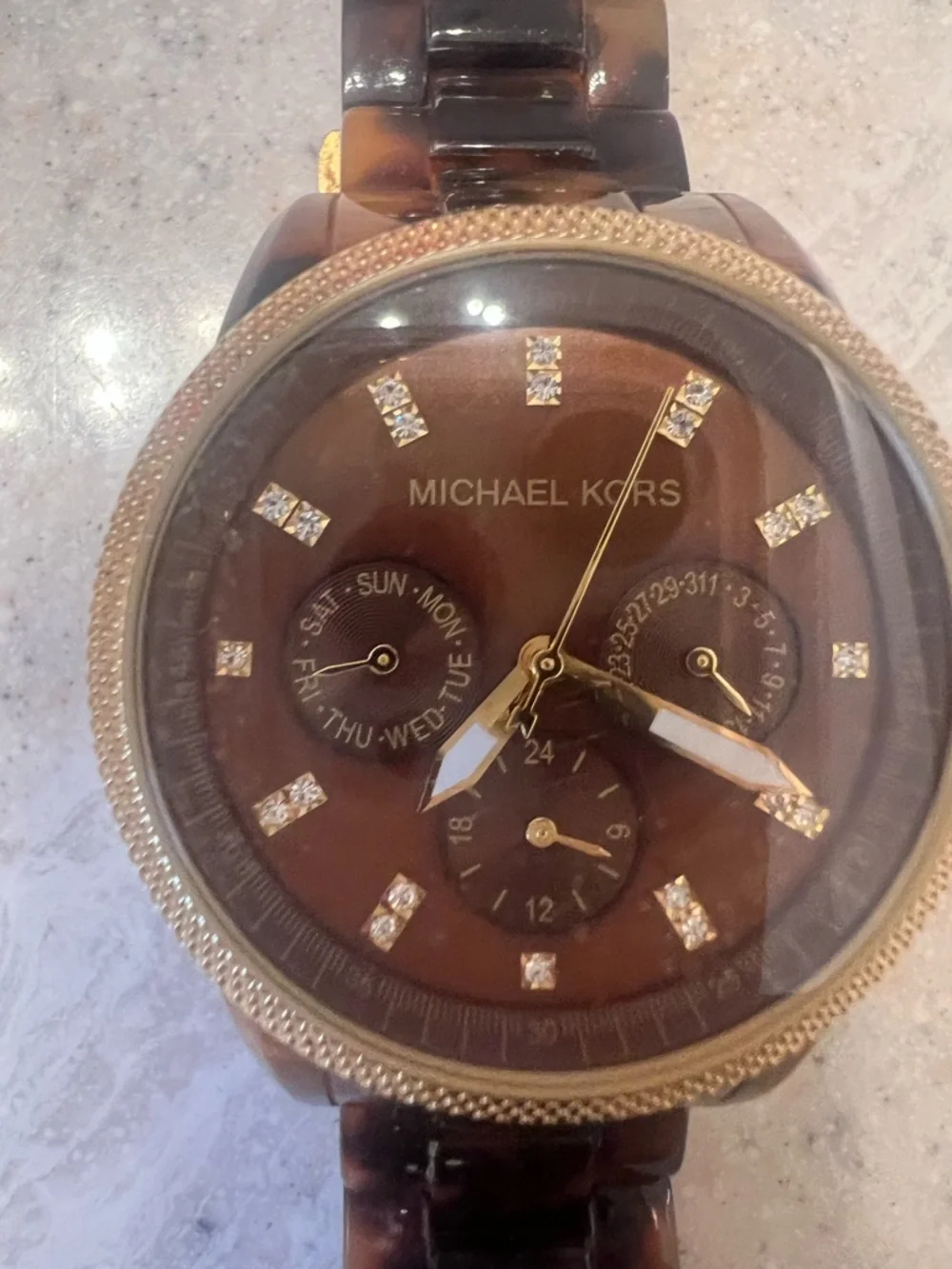 Michael Kors Brown Tortoiseshell Dial Gold-Tone Accented Watch